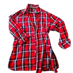 CHEROKEE L Plaid Shirt Cotton Button up Top Large Red Blue